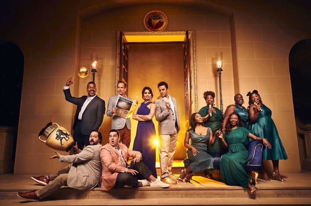 The cast of Disney's Hercules musical, which opens at the Theatre Royal Drury Lane, with sound from Autograph